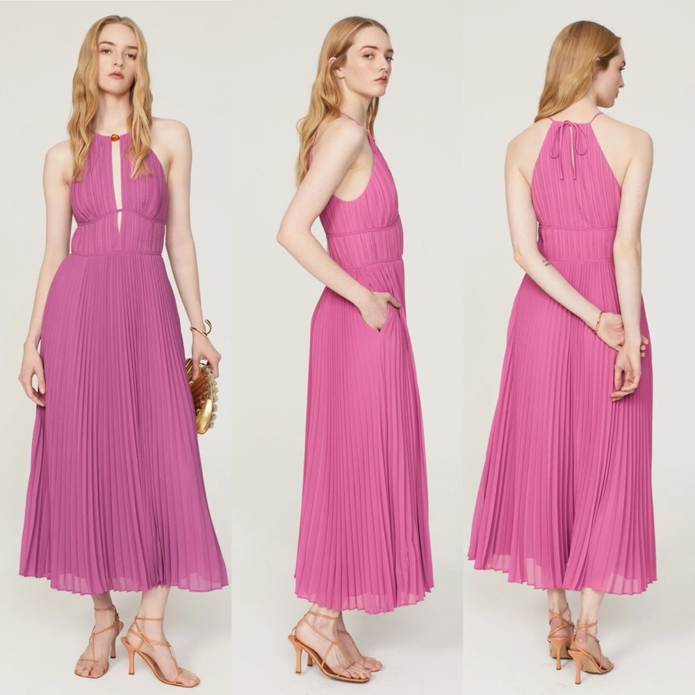 NWT Jonathan Simkhai Carli Plissé Halter Midi-Dress in Opera Pink Size 2